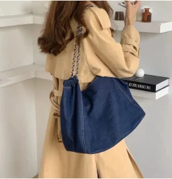 Elena Handbags Retro Chain Strap Denim Tote