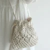 Elena Handbags Retro Cotton Macrame Shoulder Drawstring Bag