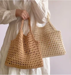 Elena Handbags Retro Cotton Knitted Fishnet Bag