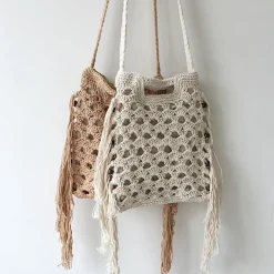Elena Handbags Retro Cotton Crochet Shoulder Bag