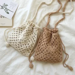 Elena Handbags Retro Cotton Knitted Shoulder Bucket Bag