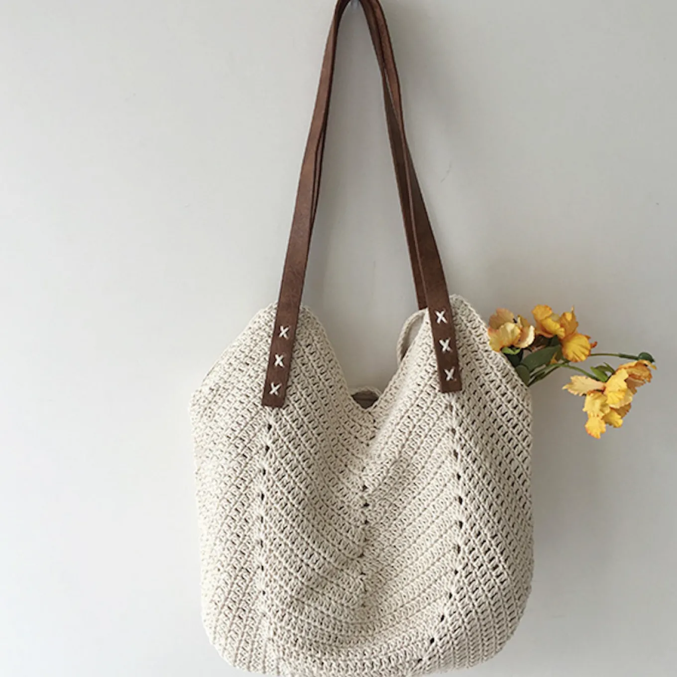 Elena Handbags Retro Cotton Knitted Shoulder Bag