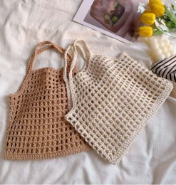 Elena Handbags Retro Cotton Knitted Fishnet Bag