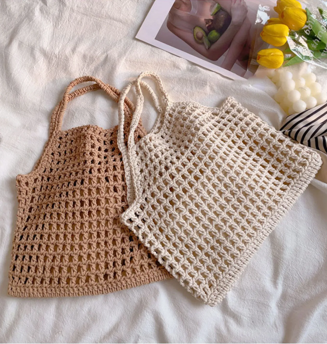 Elena Handbags Retro Cotton Knitted Fishnet Bag