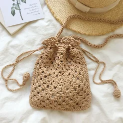 Elena Handbags Retro Cotton Knitted Shoulder Bucket Bag
