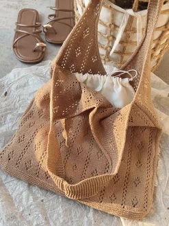 Elena Handbags Retro Cotton Knitted Shoulder Bag