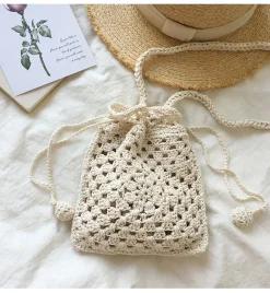Elena Handbags Retro Cotton Knitted Shoulder Bucket Bag