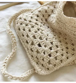 Elena Handbags Retro Cotton Knitted Shoulder Bucket Bag