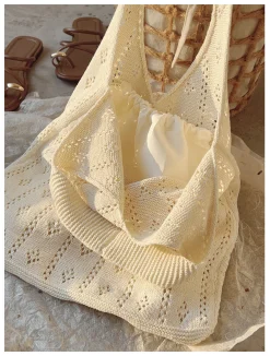Elena Handbags Retro Cotton Knitted Shoulder Bag