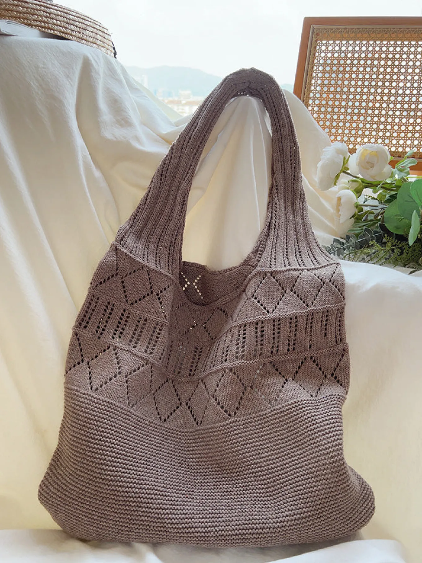 Elena Handbags Retro Cotton Knitted Shoulder Bag