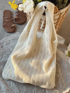 Elena Handbags Retro Cotton Knitted Shoulder Bag
