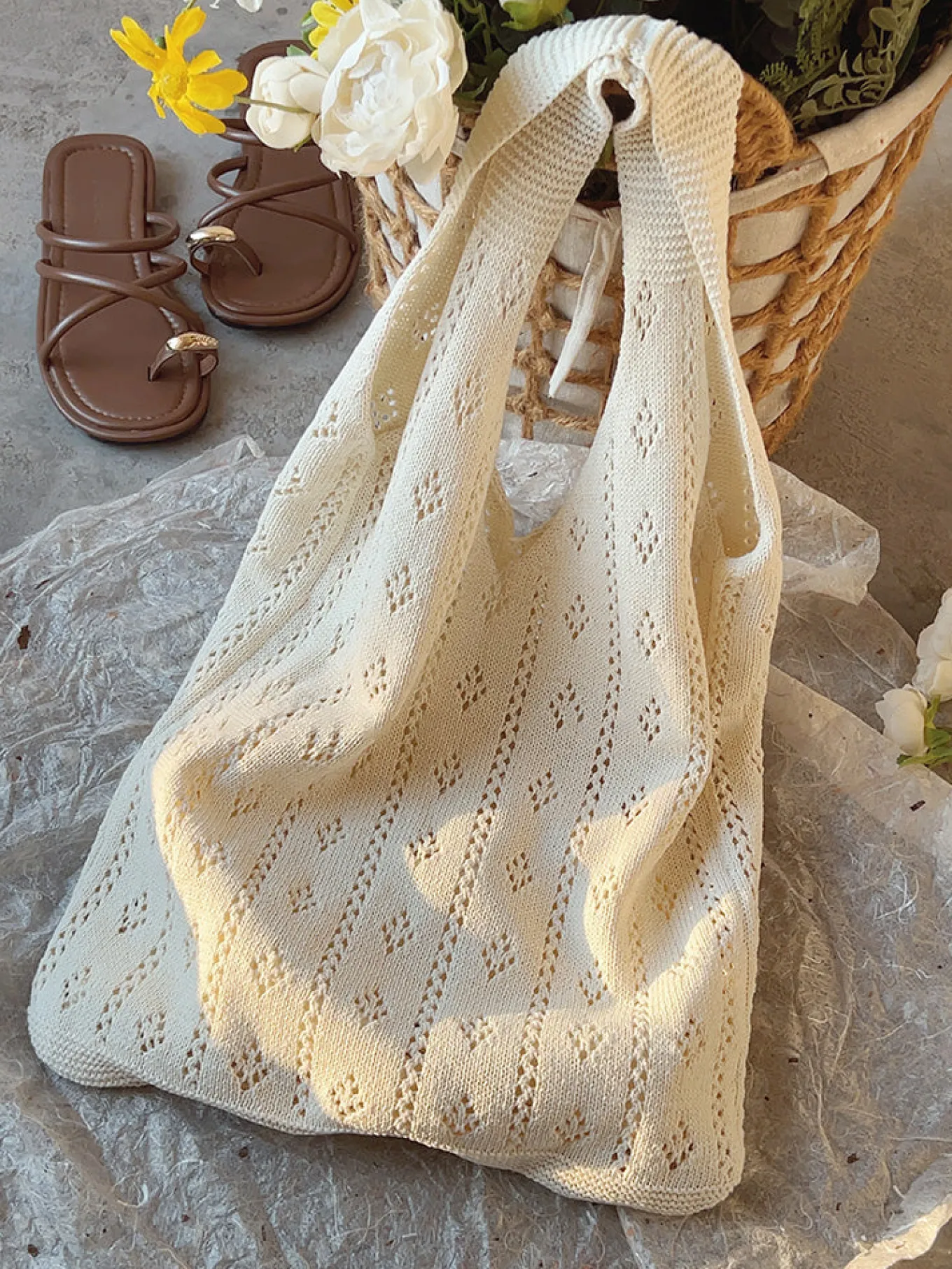 Elena Handbags Retro Cotton Knitted Shoulder Bag
