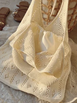 Elena Handbags Retro Cotton Knitted Shoulder Bag