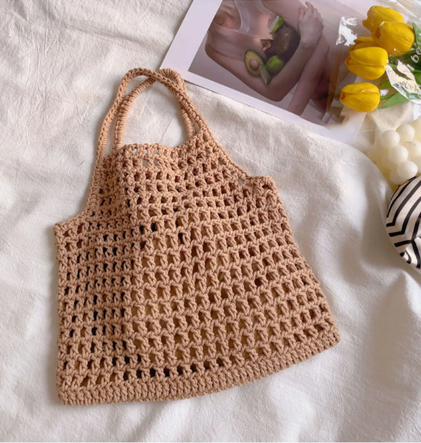 Elena Handbags Retro Cotton Knitted Fishnet Bag