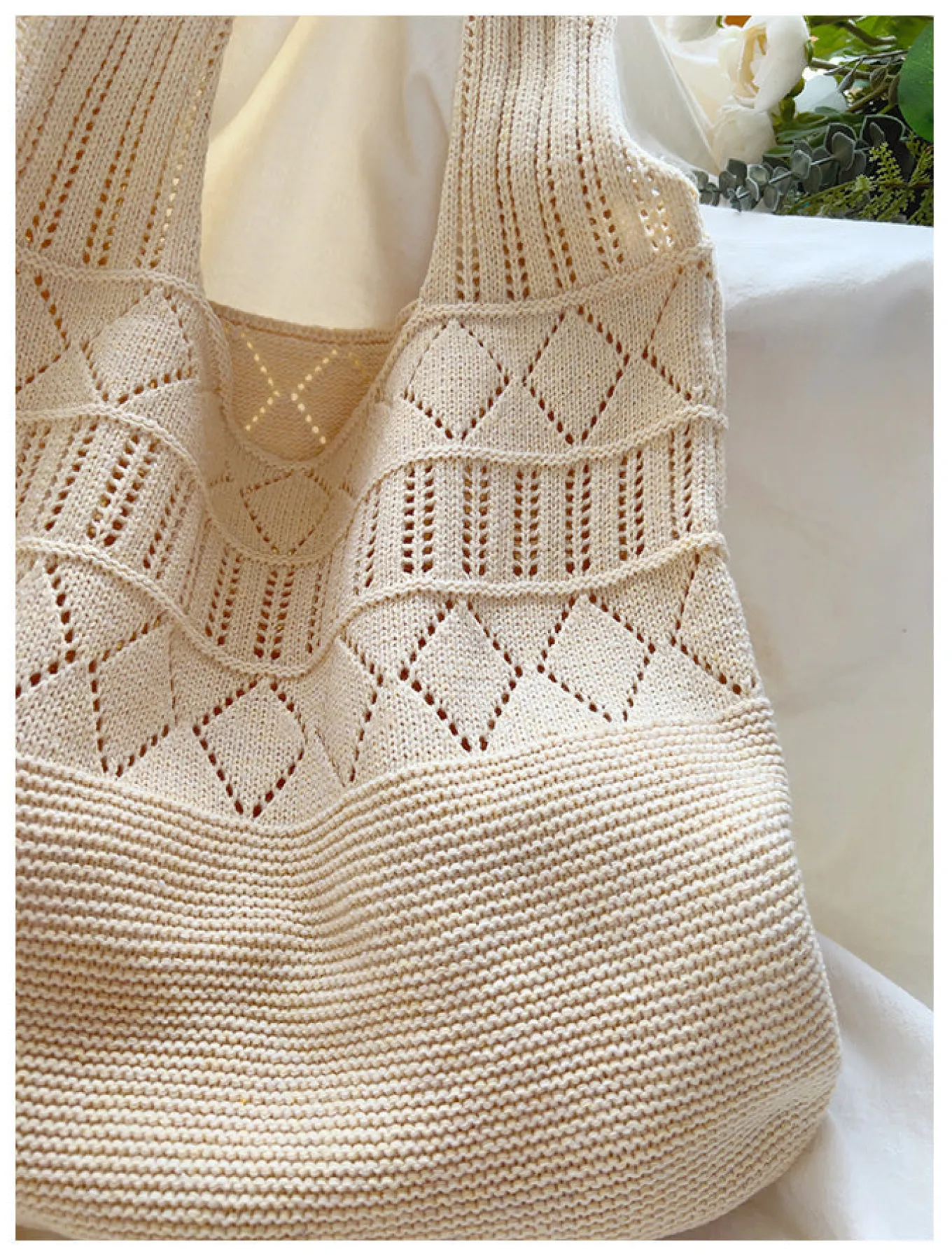 Elena Handbags Retro Cotton Knitted Shoulder Bag