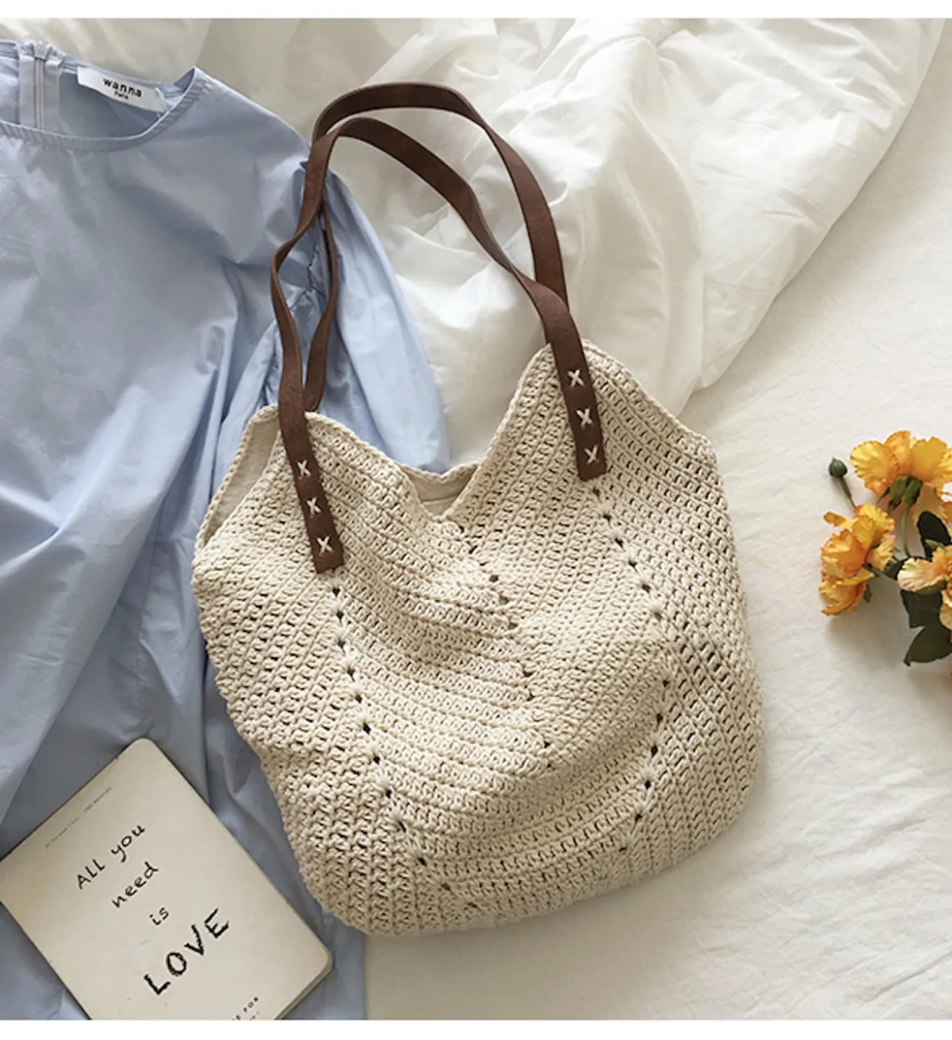 Elena Handbags Retro Cotton Knitted Shoulder Bag