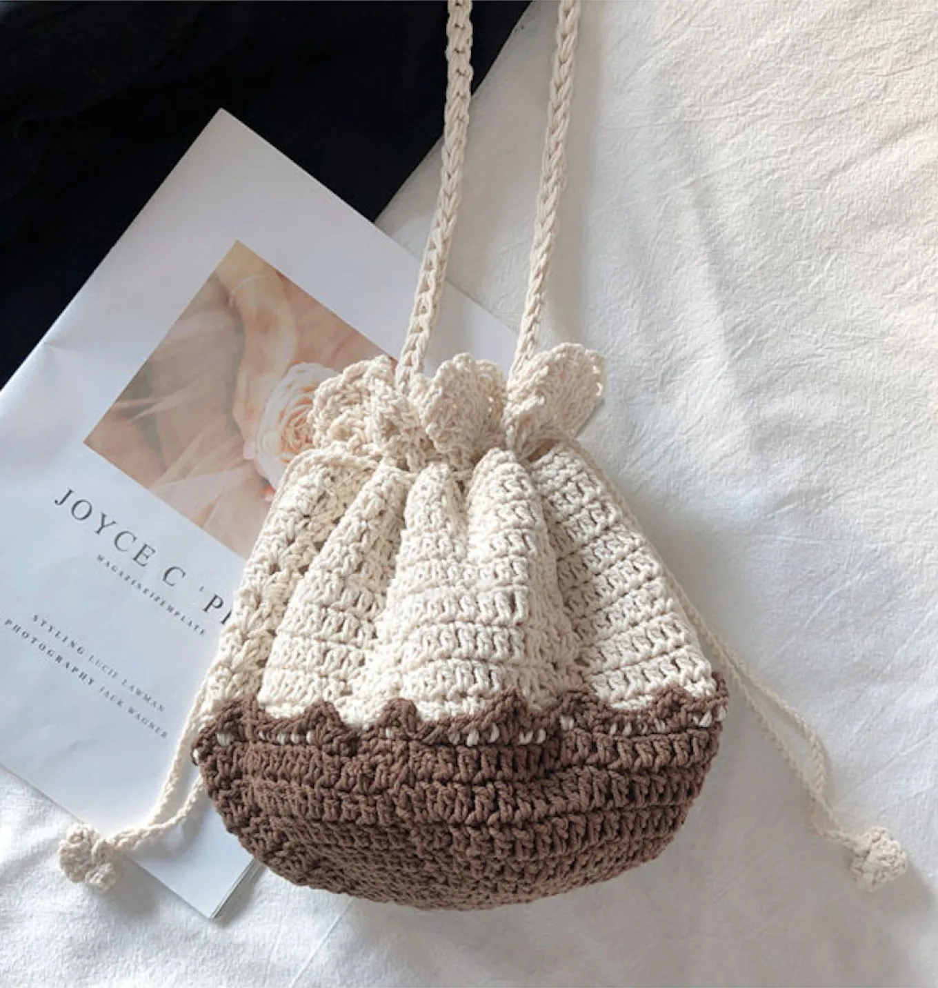 Elena Handbags Retro Cotton Drawstring Shoulder Bag