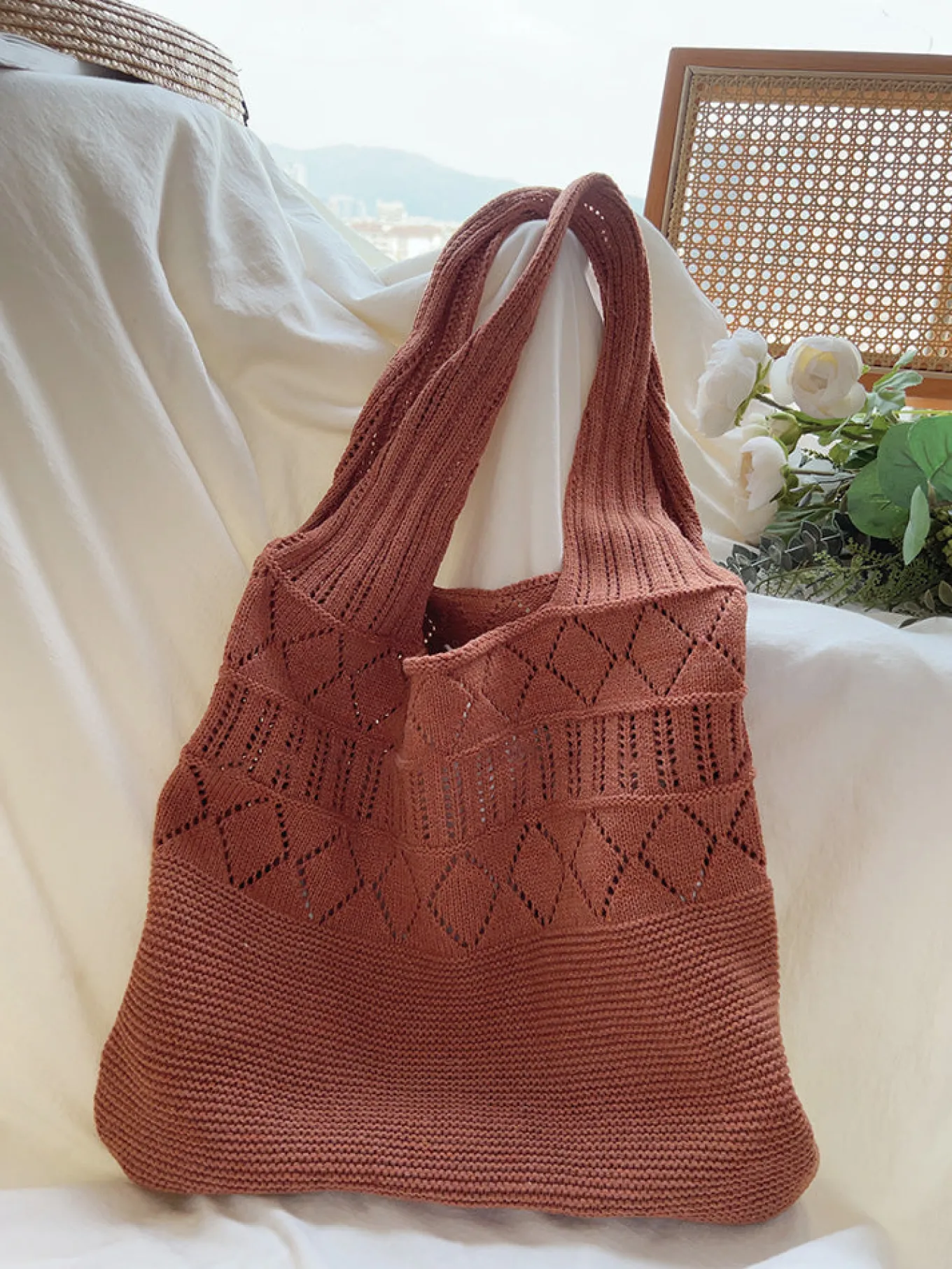 Elena Handbags Retro Cotton Knitted Shoulder Bag