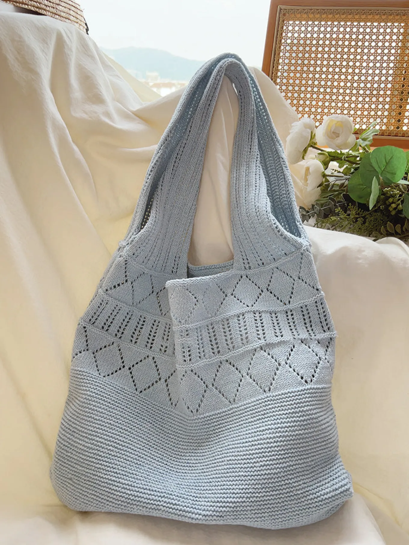 Elena Handbags Retro Cotton Knitted Shoulder Bag