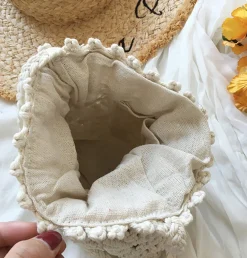 Elena Handbags Retro Cotton Macrame Shoulder Drawstring Bag