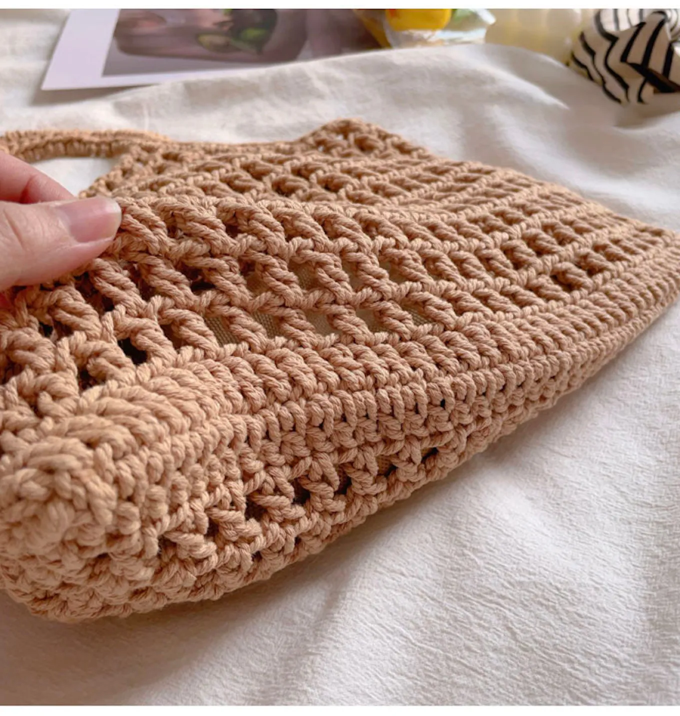 Elena Handbags Retro Cotton Knitted Fishnet Bag