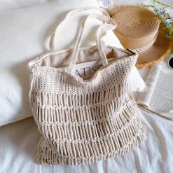 Elena Handbags Retro Cotton Knitted Shoulder Bag Fashion Casual Tote Bag