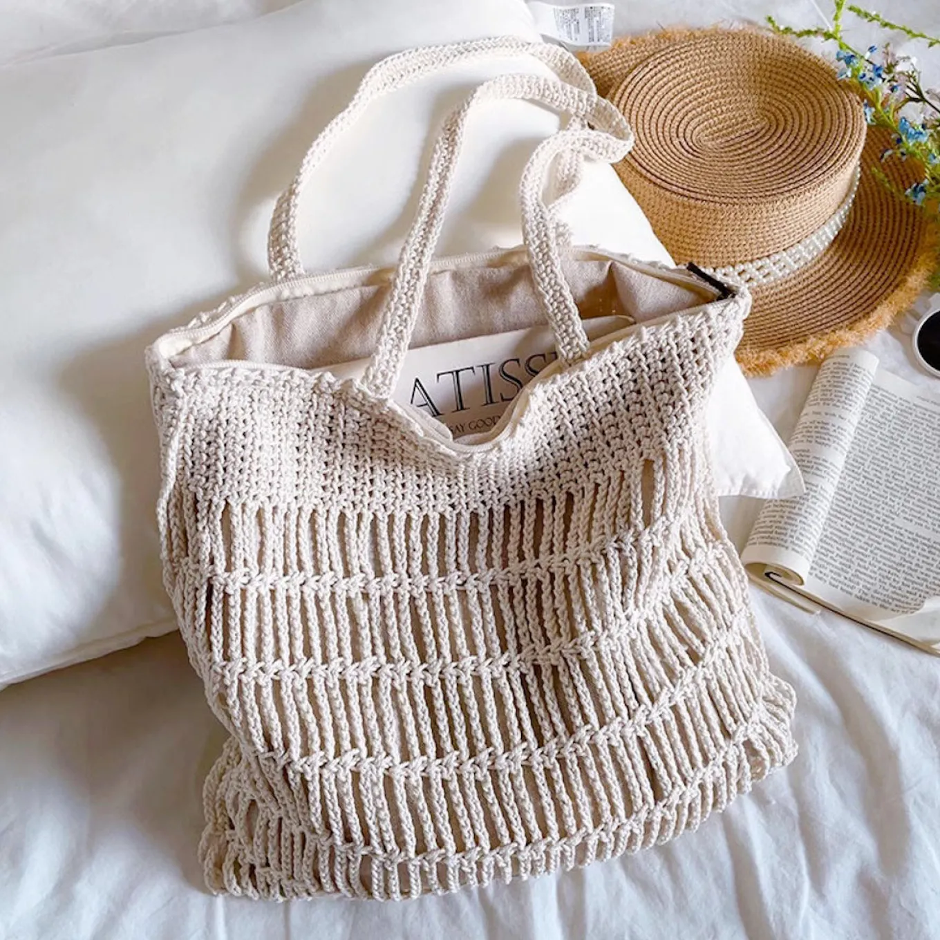 Elena Handbags Retro Cotton Knitted Shoulder Bag Fashion Casual Tote Bag