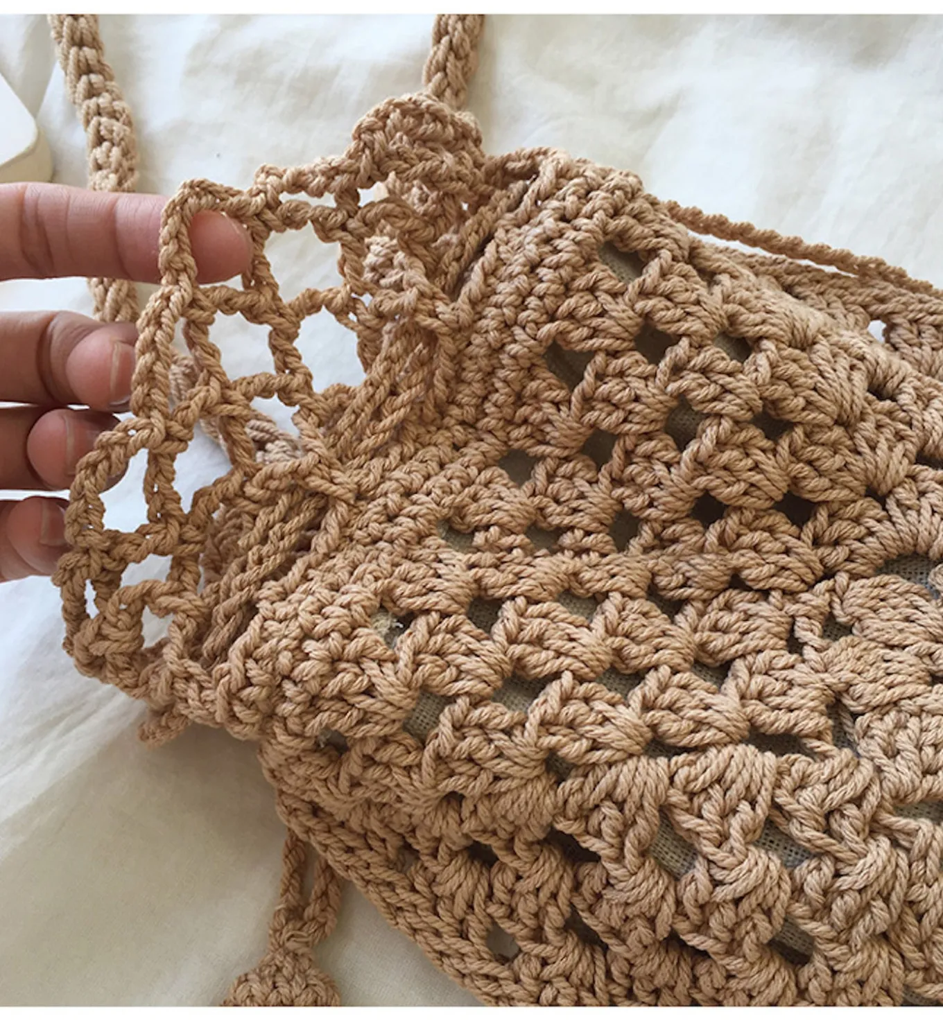 Elena Handbags Retro Cotton Knitted Shoulder Bucket Bag