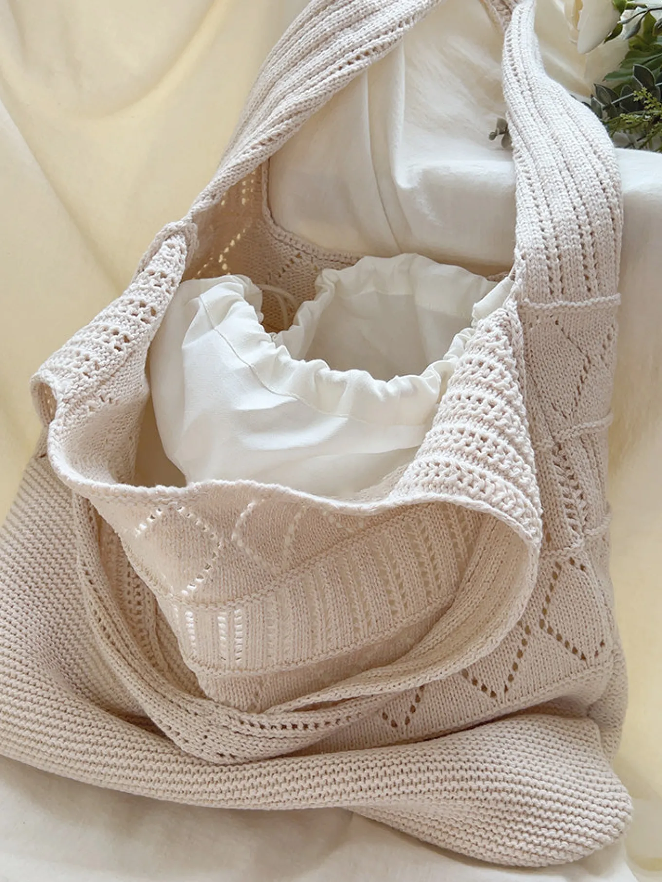 Elena Handbags Retro Cotton Knitted Shoulder Bag