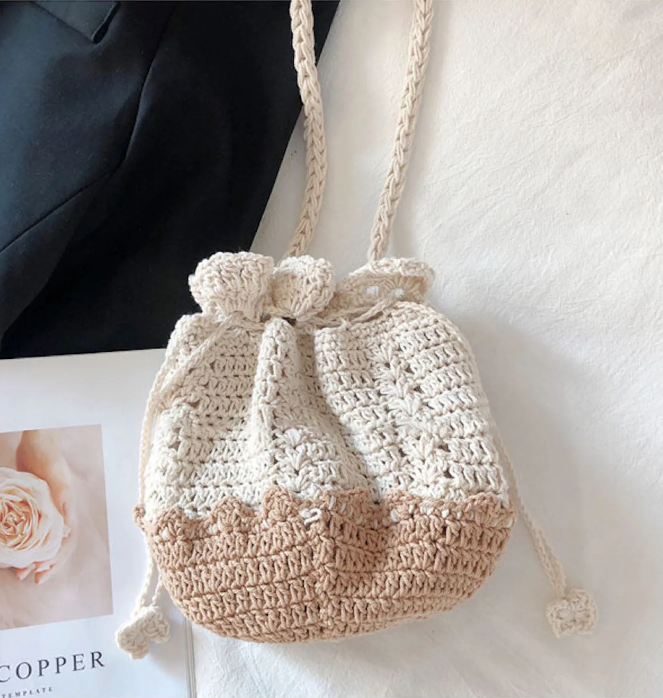 Elena Handbags Retro Cotton Drawstring Shoulder Bag