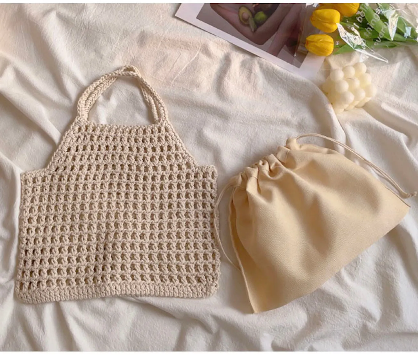 Elena Handbags Retro Cotton Knitted Fishnet Bag