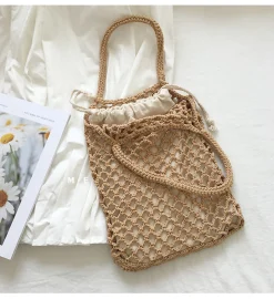 Elena Handbags Retro Cotton Knitted Shoulder Bag