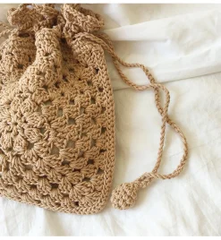 Elena Handbags Retro Cotton Knitted Shoulder Bucket Bag