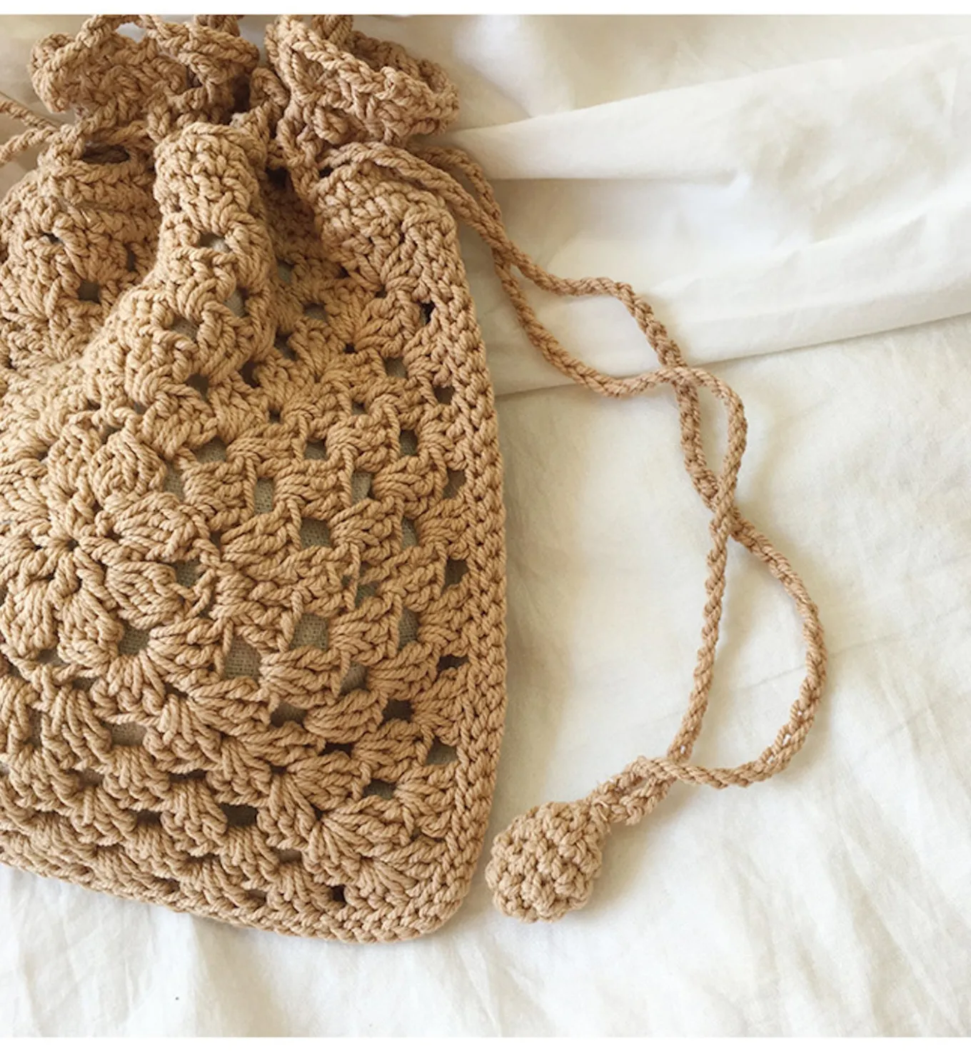 Elena Handbags Retro Cotton Knitted Shoulder Bucket Bag