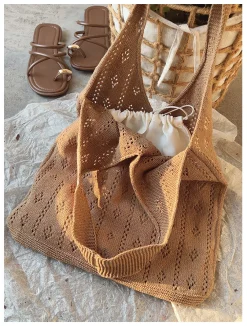 Elena Handbags Retro Cotton Knitted Shoulder Bag