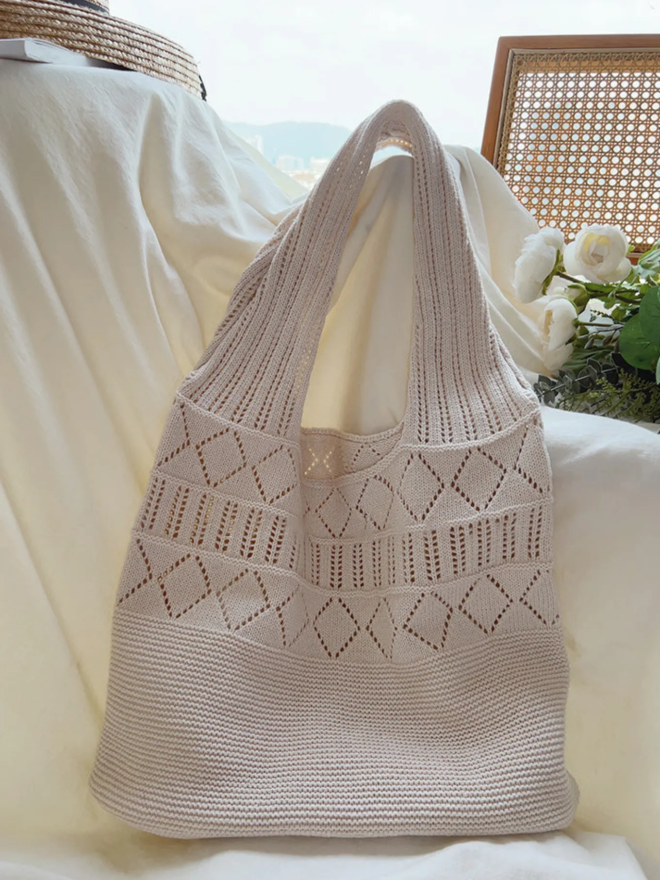 Elena Handbags Retro Cotton Knitted Shoulder Bag