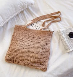 Elena Handbags Retro Cotton Knitted Shoulder Bag Fashion Casual Tote Bag