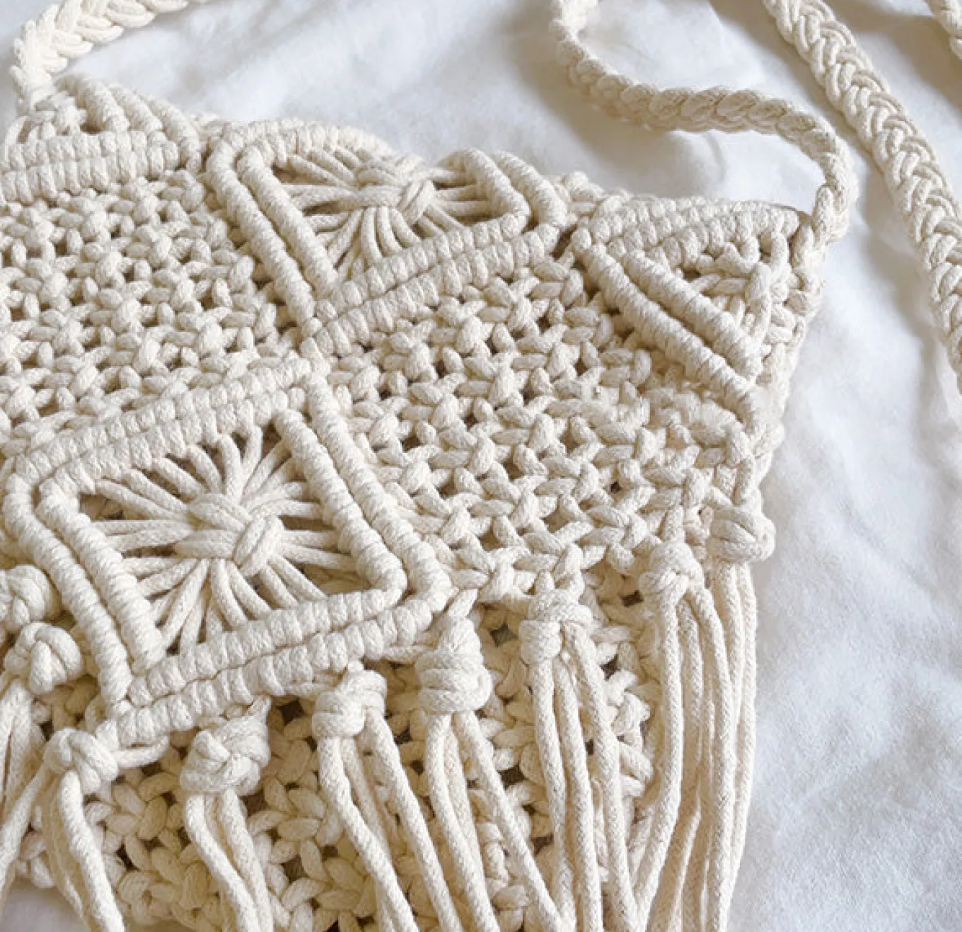 Elena Handbags Retro Cotton Macrame Crossbody Bag with Tassels