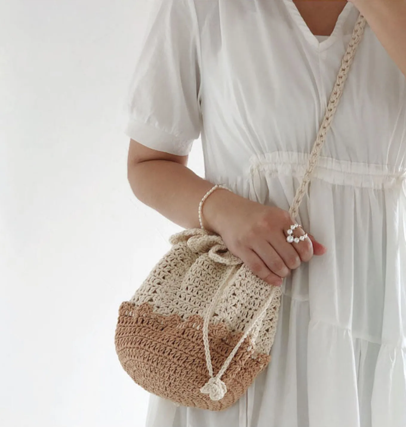 Elena Handbags Retro Cotton Drawstring Shoulder Bag