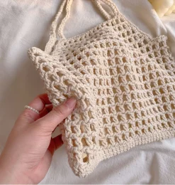 Elena Handbags Retro Cotton Knitted Fishnet Bag