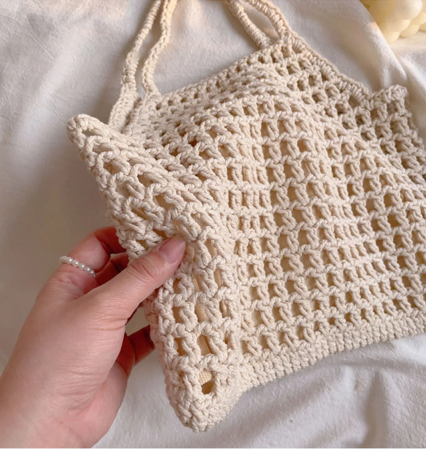 Elena Handbags Retro Cotton Knitted Fishnet Bag
