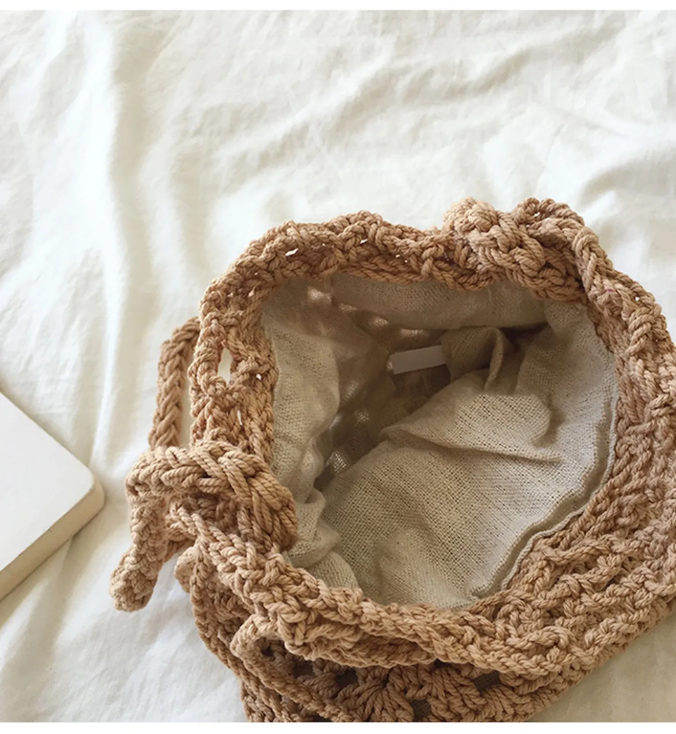 Elena Handbags Retro Cotton Knitted Shoulder Bucket Bag