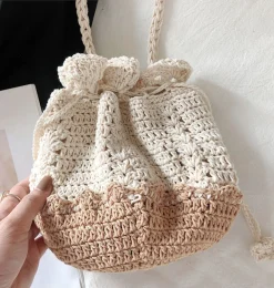 Elena Handbags Retro Cotton Drawstring Shoulder Bag