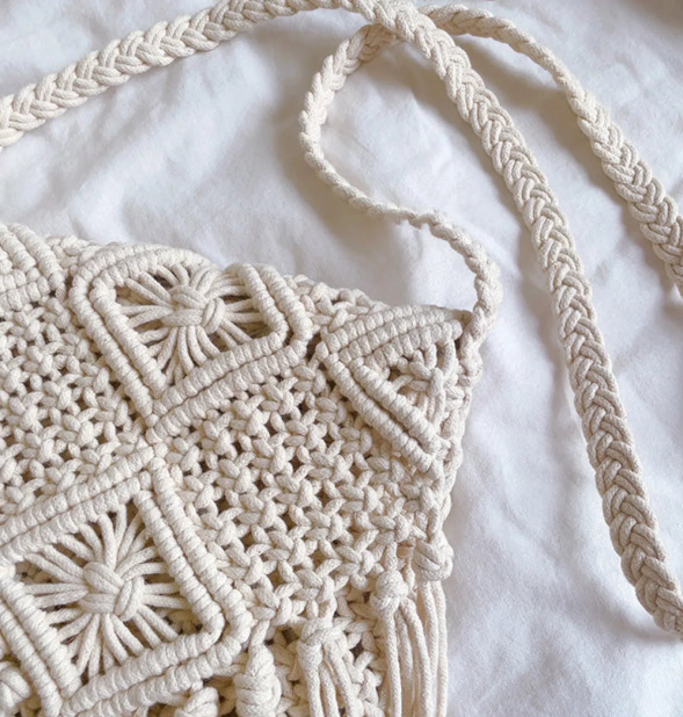 Elena Handbags Retro Cotton Macrame Crossbody Bag with Tassels
