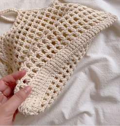 Elena Handbags Retro Cotton Knitted Fishnet Bag