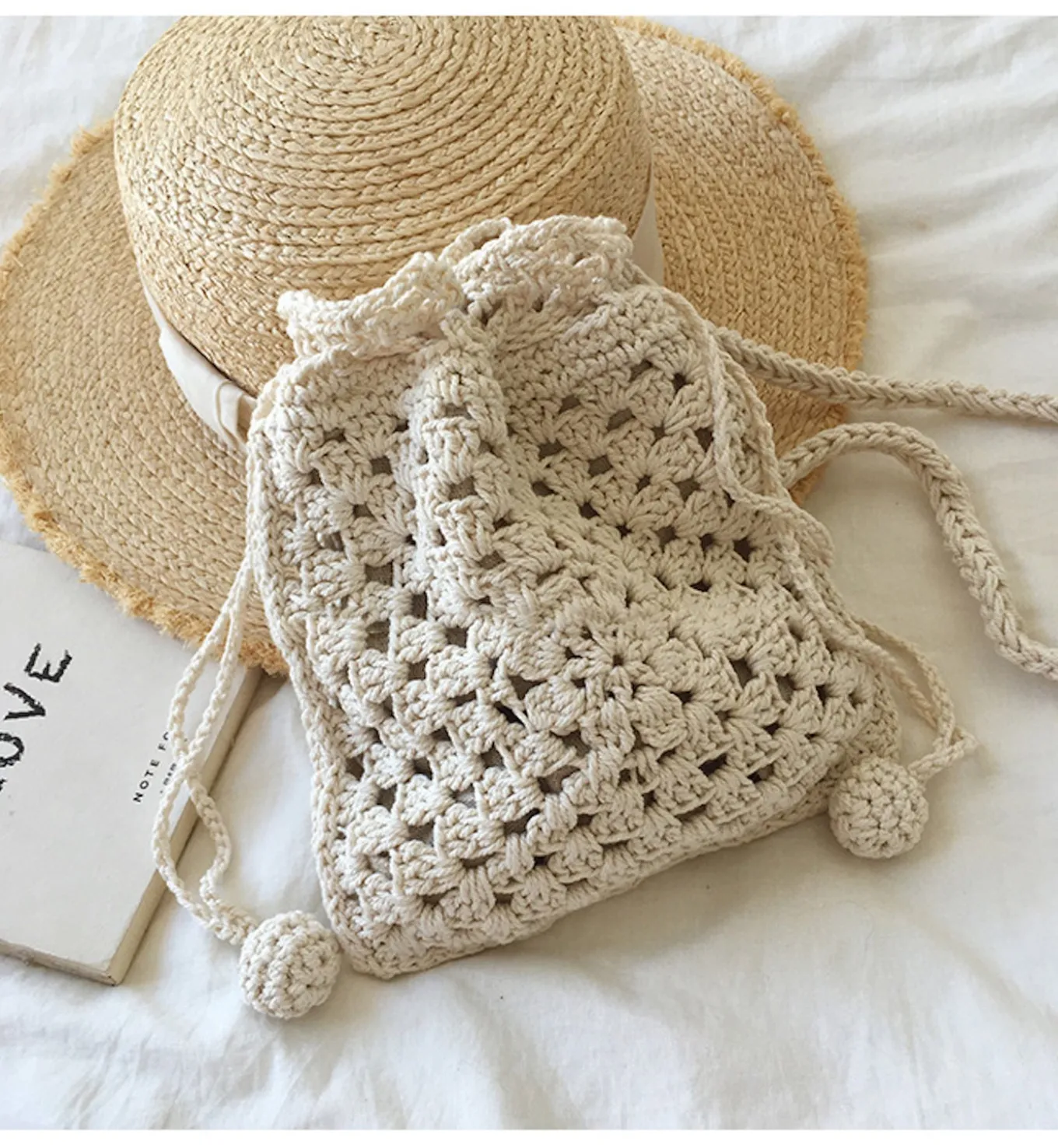 Elena Handbags Retro Cotton Knitted Shoulder Bucket Bag