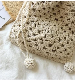 Elena Handbags Retro Cotton Knitted Shoulder Bucket Bag