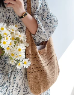 Elena Handbags Retro Cotton Knitted Shoulder Bag