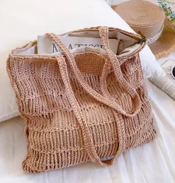 Elena Handbags Retro Cotton Knitted Shoulder Bag Fashion Casual Tote Bag