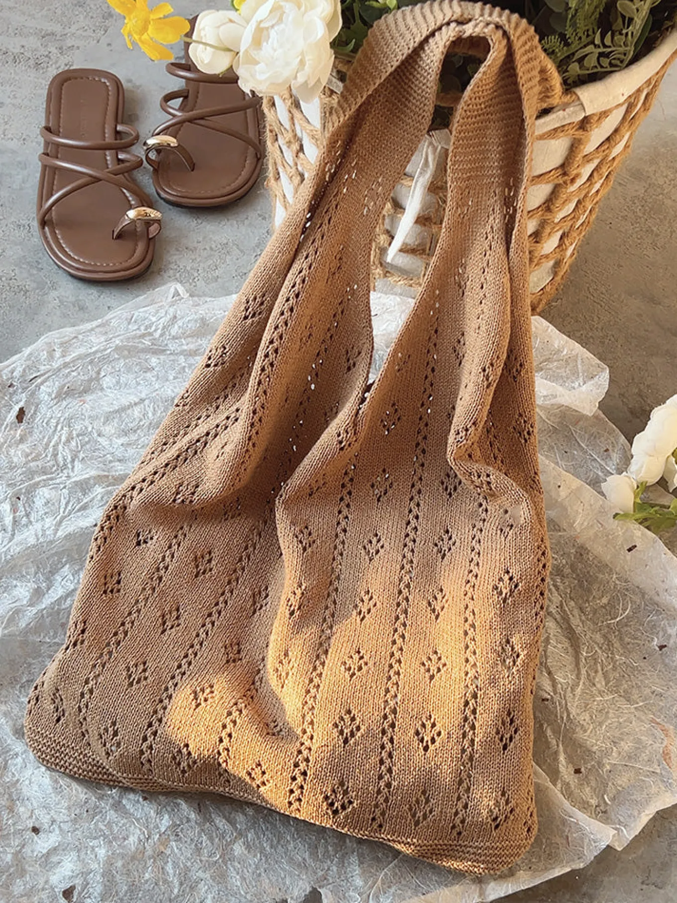 Elena Handbags Retro Cotton Knitted Shoulder Bag